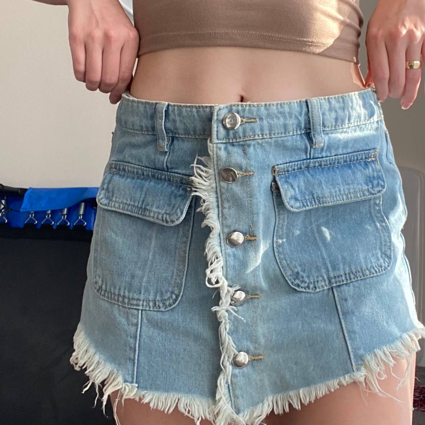 Button Down Denim Mini Skort
